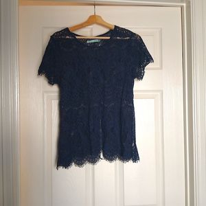 Navy Crochet Top with Back Slit